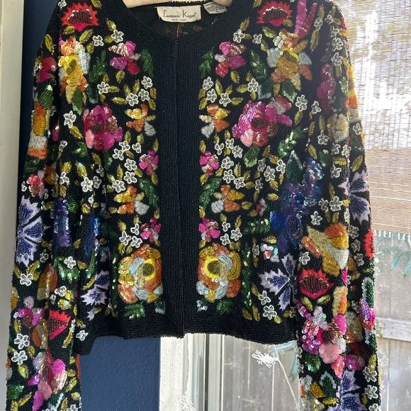 VINTAGE LAURENCE KAZAR Silk multi-colored beaded short jacket - Picture 15 of 16